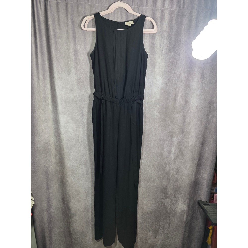 LOFT Black Sleeveless Pleated Bodice Jumpsuit with Tie Waist Size 0